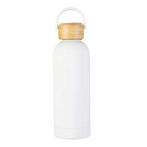 Tapa de bambú personalizada, 500ml, doble pared, termo de acero inoxidable 304, botella de agua aislada al vacío para acampar - Product Image 6