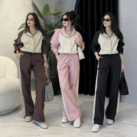 Ensemble décontracté deux pièces pour femme, personnalisé OEM ODM, veste à col montant color block et pantalon large à rayures latérales, trois couleurs, vente en gros