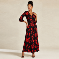 Robe décontractée pour femme style européen et américain, col en V, manches longues, imprimé léopard, collection été 2026, best-seller