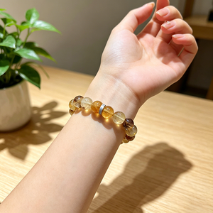 Bracelet en <span class=keywords><strong>Quartz</strong></span> Fantôme Jaune Haute Clarté, Cristal Fantôme Jaune Naturel avec Inclusion de <span class=keywords><strong>Chlorite</strong></span>, Bracelet Perlé Extensible - Product Image 5