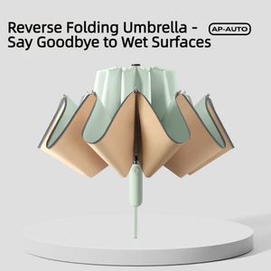 Parapluie pliant inversé personnalisé avec logo, revêtement coloré, ouverture automatique, compact, coupe-vent, pour voyage, soleil et pluie, pour femme, marque de qualité - Product Image 2