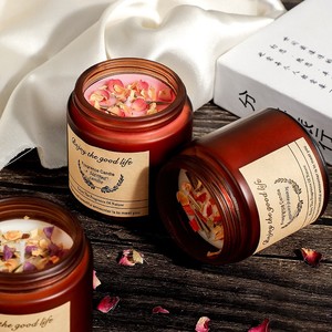 Gedroogde bloemblaadjes thee-kleurige pot sojawas rookvrije romantische stijl kaars cadeau met 1-3 dagen brandtijd - Product Image 3