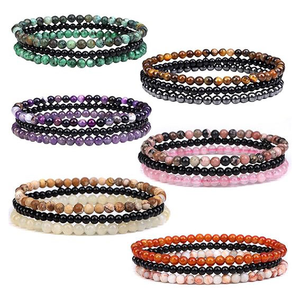 สร้อยข้อมือคริสตัลบำบัด 3 ชิ้น ขนาด 4 มม. สร้อยข้อมือหินธรรมชาติแบบยืดหยุ่น สร้อยข้อมืออเมทิสต์ เครื่องประดับพลอยกึ่งมีค่า สร้อยข้อมือประดับด้วยลูกปัด - Product Image 1