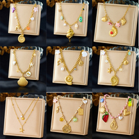 Collier en gros en acier inoxydable à maillons, style océan, avec pendentifs coquillages et fruits, pour la création de bijoux DIY