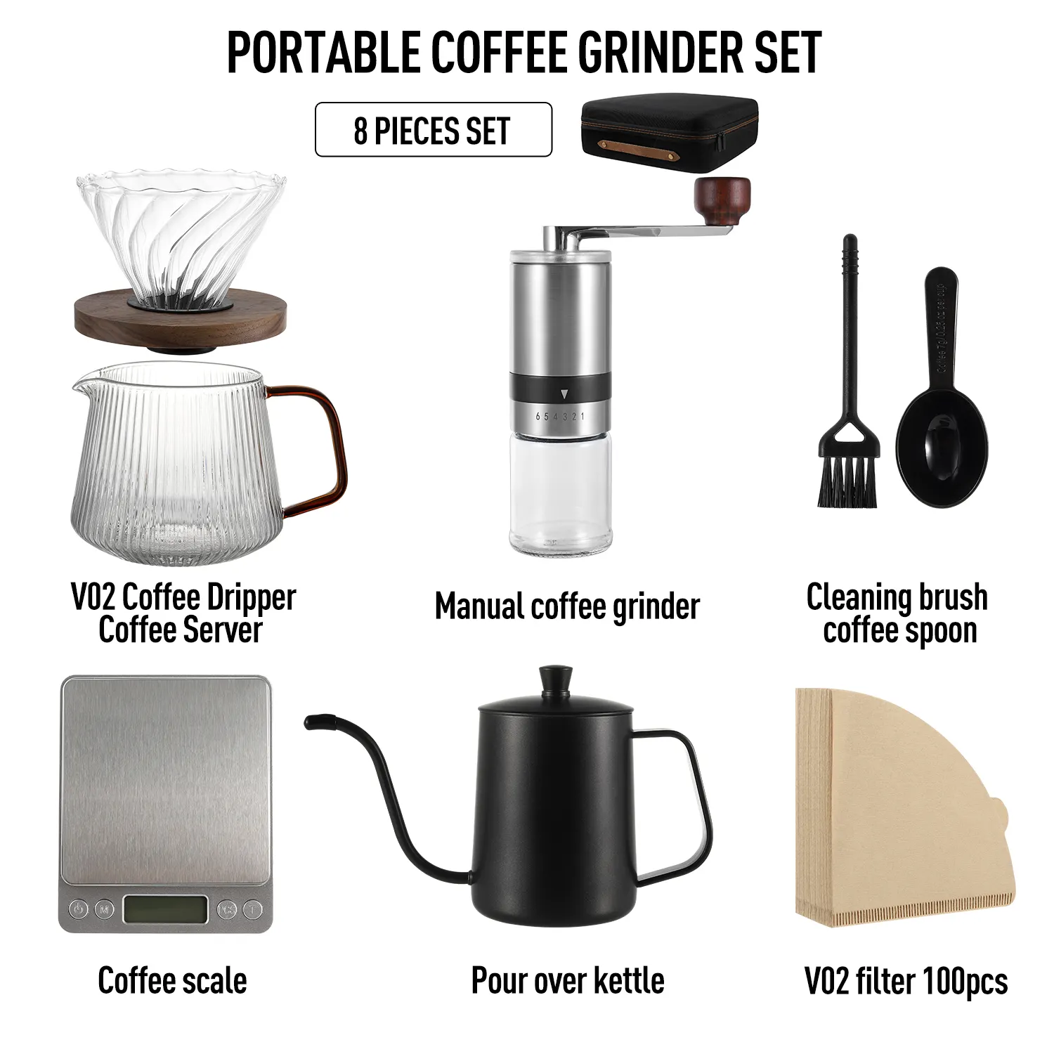 2024アラビア旅行コーヒーバッグ屋外キャンプアクセサリー防水マニュアルPour OverコーヒーメーカーセットギフトボックスV600コーヒーセット