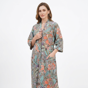 Peignoir Kimono Indien 100% Coton à Motifs Floraux, Col en V, Fermeture à Cordon, Taille Unique, Respirant et Léger pour Femme - Product Image 1