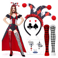 Ensemble d'accessoires de Joker pour Halloween : Bas à carreaux rouges et noirs, Bandeau à motif Joker, Accessoires de jeu de cartes, Maquillage fabriqué en Chine
