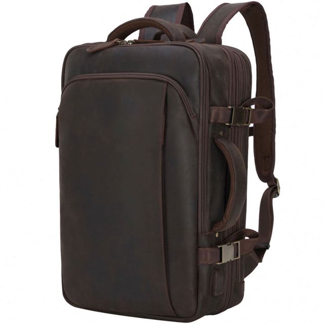 New Arrival Luxury Black Brown Large Capacity USB Travel Briefcase Convertible Genuine Leather Vintage Style All Backpack Man