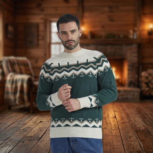 PAOLO NERO Men's Round Neck Jacquard Sweater Long Sleeves Cashmere & Merino <b>Wool</b> Anti-Pilling ODM Winter Made in Italy - Product Image 2