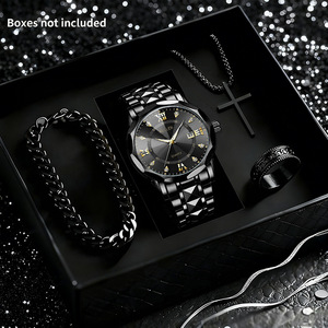 Ensemble de montres et bijoux en acier inoxydable plaqué or pour homme, avec bracelet et croix, idéal pour les affaires et comme <span class=keywords><strong>cadeau</strong></span>. - Product Image 3