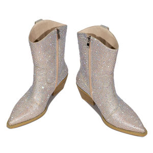 WETKISS Bottes de cowboy faites à la main en cristal à quantité minimale de commande basses, design personnalisé, bottes de cowboy <span class=keywords><strong>western</strong></span> pour femmes, champagne, strass scintillants - Product Image 3