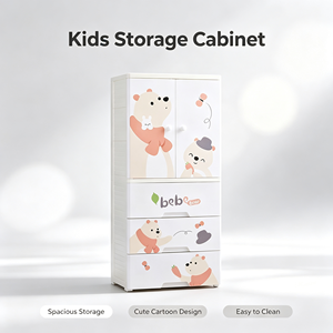 Lemari Penyimpanan Plastik Anak dengan Area Gantung & 3 Laci Organizer Lemari Kamar Anak Motif Beruang Kartun untuk Kamar Tidur Anak Laki-laki dan Perempuan - Product Image 3