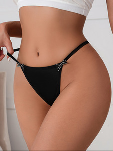 Women Black Sexy <b>Thong</b> Panties Thin Strap Low Rise Ladies G String Underwear Breathable Sexy T-back <b>Thong</b> with Heart Metal Ring - Product Image 3