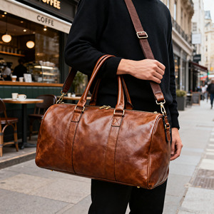 Bolsa de viaje de lona de cuero de vaca de grano completo Vintage para hombre OEM del fabricante, bolsa de viaje de fin de semana para negocios o escapadas - Product Image 1