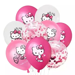 Набор для украшения дня рождения девочки, розовые, красные, белые, с принтом Hello KT, разноцветные воздушные шары, розовые, с конфетти, латексные шары с принтом
