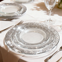 Assiettes de présentation rondes vintage de haute qualité en verre transparent avec décor doré et argenté pour hôtels et mariages (vente en gros)