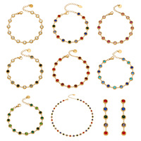 Collar, Pulsera y Pendientes KITI de Cristal Colorido, Joyería de Acero Inoxidable con Baño de Oro de 18K, Resistente al Deslustre