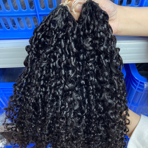 Cheveux vierges vietnamiens 100% non traités, pointes de 50g, extensions au crochet en plumes pour tressage, double trame machine, bouclés Pixie en vrac - Product Image 2