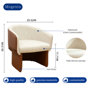 Stylish Beige Fabric Brown Leather Modern Armchair Super Comfortable Eco-Friendly Accent Chair for Home Bedroom Living Dining - Product Image 2