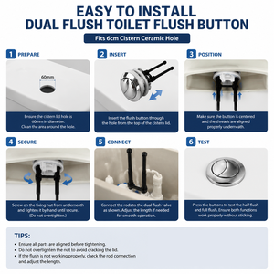 Botón de descarga doble para inodoro, 58 mm de diámetro, compatible con orificio de cerámica de 6 cm para cisterna, adecuado para piezas de repuesto de inodoros de baño - Product Image 3