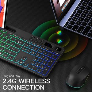 Combo de Teclado y Ratón Inalámbrico 2.4G RGB Retroiluminado Recargable, Silencioso y Delgado para Juegos, <span class=keywords><strong>con</strong></span> Soporte para Teléfono/Tablet y Teclas Multimedia - Product Image 5