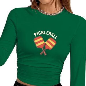 Pickleball Paddles Y2K Print Chemise tricotée à manches longues pour femme, col rond, coupe régulière, spandex, polyester, toutes saisons - Product Image 1