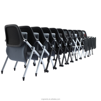Grands BIFMA Chaise de bureau ergonomique pliable avec tablette d'écriture, en mousse moulée haute densité et maille, pour formation, conférence et bureau d'étude