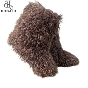 Bottes d'hiver Furry Women Teddy Fur Snow Boots Fluffy Warm Faux Wool Plush Fashion Boots