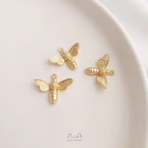 14k Gold Plated Strong Color Retention Cute Little Bee Pendants For Handmade Diy Jewelry Making