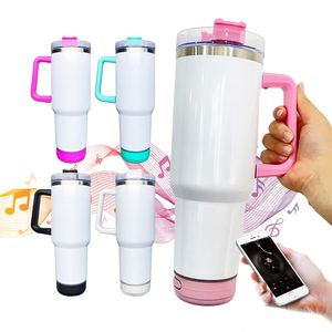 Entrepôt USA – Lot de 20 gobelets haut-parleurs sans fil en acier inoxydable blanc de 40 oz avec poignée, pour sublimation - Product Image 5