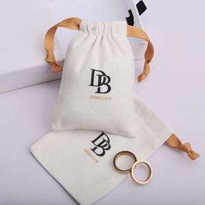 Custom Logo Printing Brush Canvas Earring Necklace Storage Bag <b>Drawstring</b> Luxury Soft Cotton Jewelry <b>Pouch</b> - Product Image 5