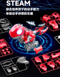 หุ่นยนต์ไดโนเสาร์บังคับวิทยุแบบโต้ตอบสำหรับเด็กชุดสร้างลำต้นแบบ DIY พร้อมโหมดเลื่อนการคลานไฟ LED เอฟเฟกต์เสียง - Product Image 2