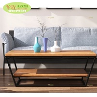 Table basse moderne à double plateau en bois massif de chêne/table d'appoint en fer forgé pour salon