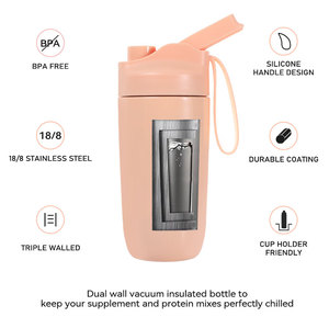 Bouteille shaker à protéines Northfox 380 ml en acier inoxydable avec poignée, tasse shaker légère en métal, bouteille de sport pour la gym, le fitness et les activités de plein air - Product Image 2