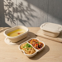 Boîtes à lunch bento jetables biodégradables en amidon de maïs et PLA, personnalisables, à double couche, pour la restauration rapide, la vente à emporter et les services de traiteur