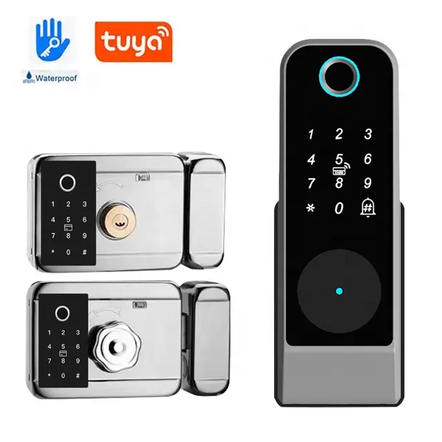 Wasserdichtes doppelseitiges Felgen schloss Tuya Wifi App RFID Digital Smart Fingerprint Türschloss für Außentor Haustür