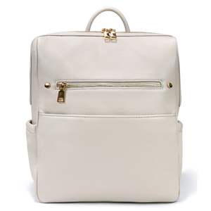 Sac à dos pour femme en cuir PU crème doux de style minimaliste français avec quincaillerie dorée et plusieurs poches pour le campus, les trajets quotidiens et les voyages - Product Image 6