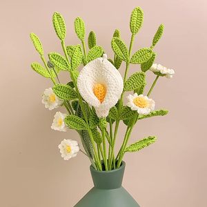 Vente en gros de feuilles et tiges au crochet, branches vertes tricotées à la main, bouquet de fleurs au crochet, plantes artificielles décoratives - Product Image 3