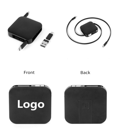 Factory 4-in-1 60W USB-C Retractable Fast Charging Cable Phone Stand Holder OTG Portable Custom Logo Corporate Gift