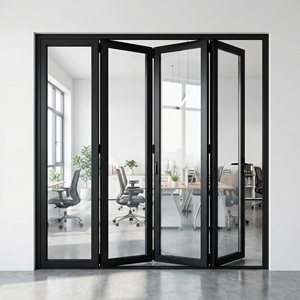 <span class=keywords><strong>Porte</strong></span> pliante moderne à <span class=keywords><strong>double</strong></span> vitrage avec cadre en aluminium à rupture <span class=keywords><strong>de</strong></span> pont thermique pour balcon, patio et salon - Product Image 1