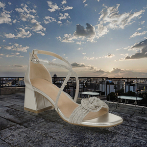 Sandalias de tacón plateadas con pedrería para mujer, punta cuadrada, con tiras, sin cordones, para verano - Product Image 3