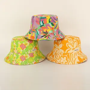 Wholesale Custom Logo All Over Printing Bucket Hat Double-sided Summer Fisherman Gorras Women Reversible Sun Cap