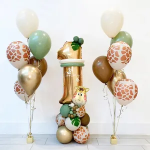 30 Stuks Jungle Safari Dier Nummer Ballonnen Set Kinderen 1 2 3 Jaar Verjaardagsfeestje Decoraties Wilde Een Groene Latex Helium Globos