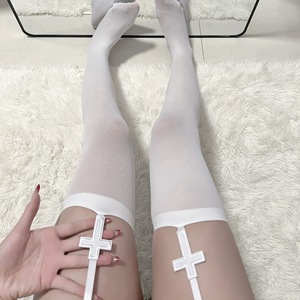Mu Ruan Thigh High Stockings Women Transparent <b>Nylon</b> Anti <b>Slip</b> Solid Color Cross Strap Design For Youth 18-40 - Product Image 1