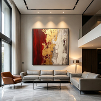 Peinture à l'huile sur toile 3D faite main grand format, abstraite moderne texture rouge or blanc, décoration maison hôtel