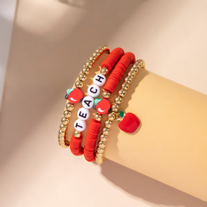 Ensemble de bracelets perlés en pâte polymère fraise et pomme, cadeau pour femme, bijoux pour la fête des enseignants, rentrée scolaire - Product Image 2