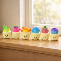 Lot de 6 pots de cactus souples, succulentes colorées avec visage Kawaii, jouets de bureau
