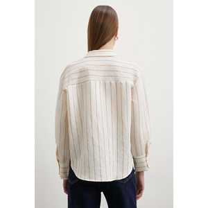 Chemise en popeline à rayures contrastées pour femmes, boutonnée, couleur café, décontractée, à porter au quotidien - Product Image 4