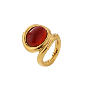 Chunky Thick Red Agate &amp; Vintage Malachite <strong>Statement</strong> <strong>Ring</strong> 18K Gold Plated Stainless Steel Waterproof Band PVD Gold Plated - Product Image 1