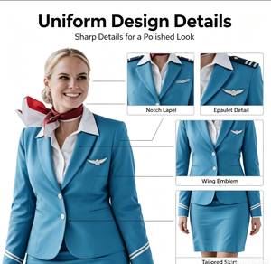 Set Completo Uniforme da <span class=keywords><strong>Hostess</strong></span> di Volo Professionale per Donne, Completo con Blazer, Gonna, Sciarpa, Outfit da Lavoro Personalizzato - Product Image 4